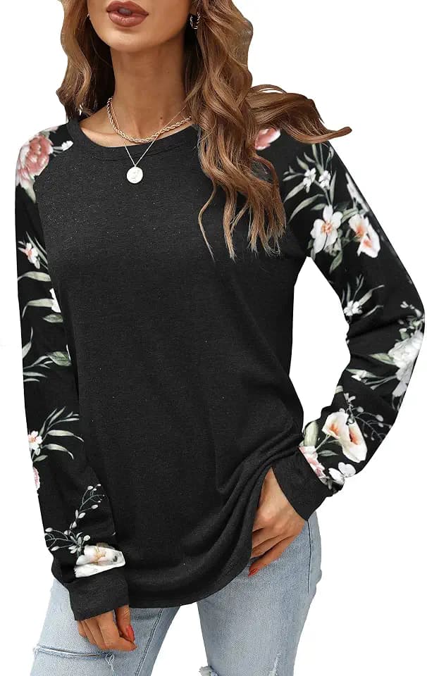 Aifer Womens Long Sleeve Shirts Crew Neck Casual Tops Fashion Loose Fit Trendy Tunic Outfits Clothes