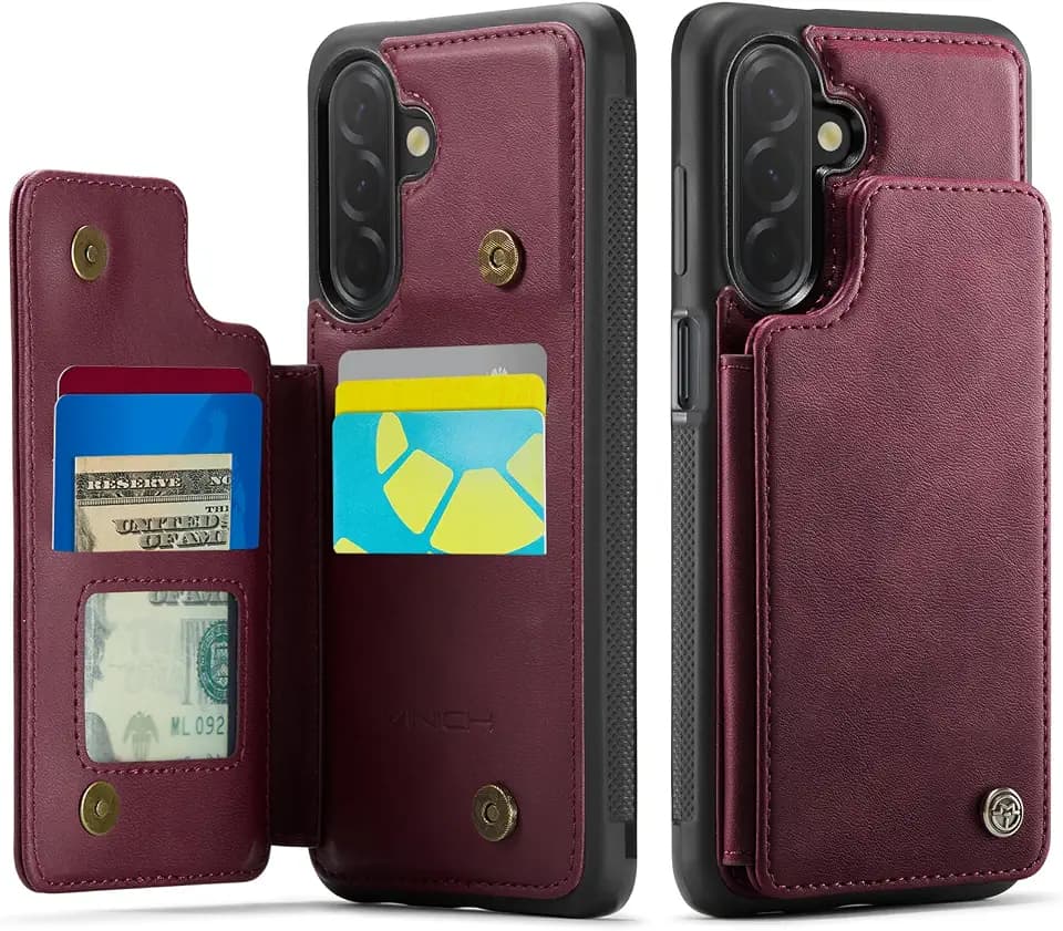 Vinich for Samsung Galaxy A26 Wallet Case with Card Holder, Burgundy