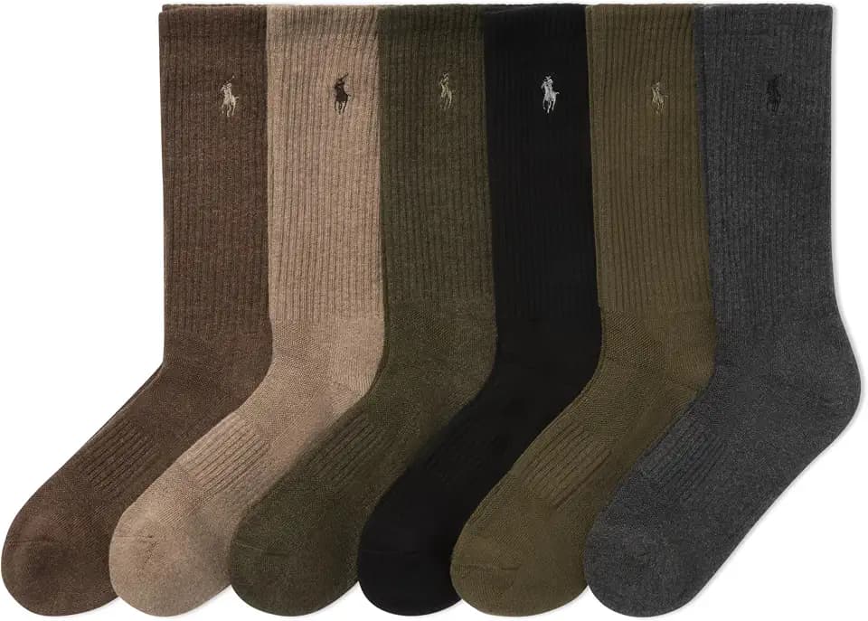 POLO RALPH LAUREN Men's Athletic Performance Cotton Crew Socks, 6 Pairs