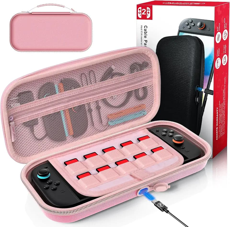 [Ladung Innen] Tragetasche für Nintendo Switch 2 (2025)/ Alle Switch 1 Konsole, Harte Tragbare Eva Reise-Tasche für Nintendo Switch Zubehör Skins und 10 Spielkarten, Rosa (Kabel Nicht Enthalten)