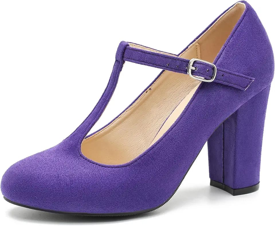 Women's T-Strap Mary Jane Pumps, Chunky Heel, Vintage Style, 3.54 Inch Round Toe Dress Shoes