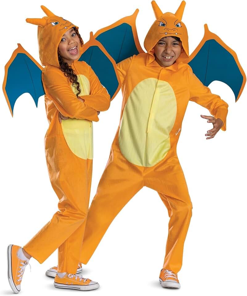 Disguise Pokemon Charizard Costume for Kids, Official Charizard Pokemon Hooded Jumpsuit, Child Size (4-6)