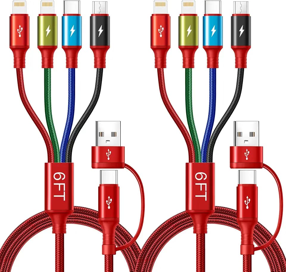 6 in 1 Multi Charging Cable 4A, USBA/C Charging Cords for Multiple Devices