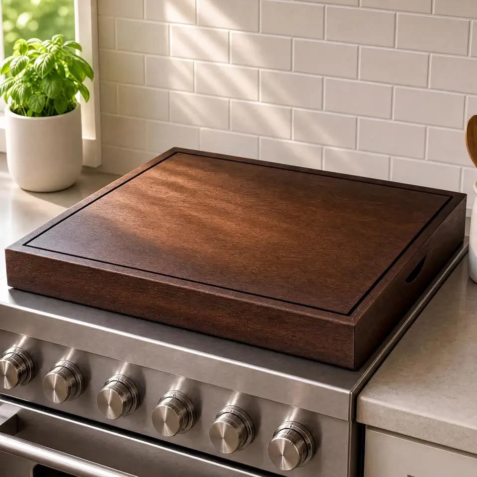 Noodle Board Gas Stove Cover, Wood Cutting Board with Handles