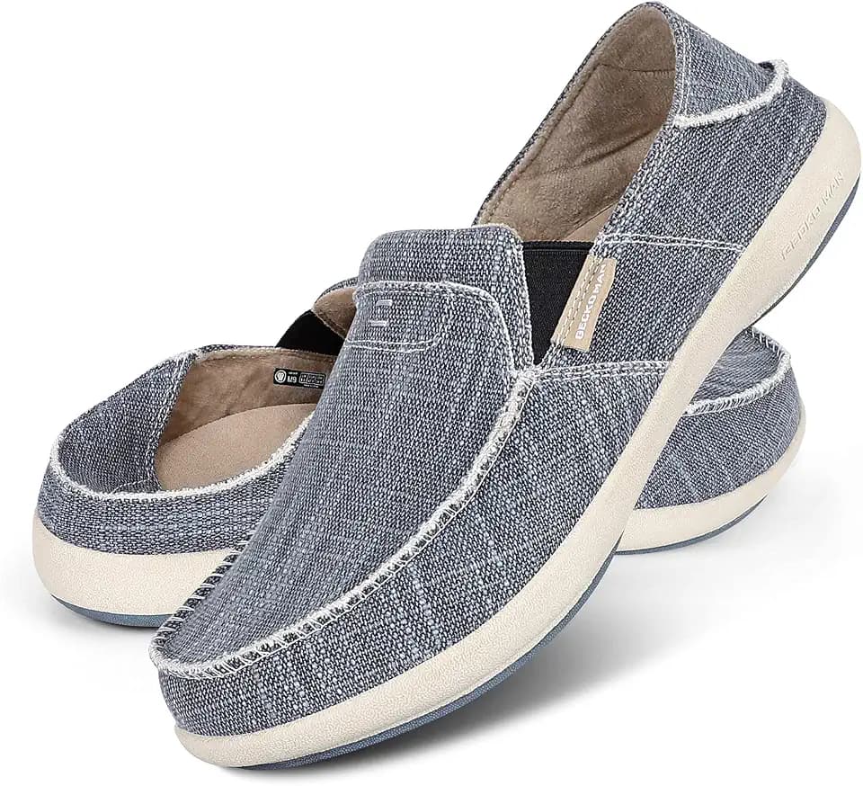 Slip On Shoes for Men, Plantar Fasciitis Canvas Loafer Shoes with Arch Support, Orthopedic Casual Non Slip Mule Shoes with Rubber Sole