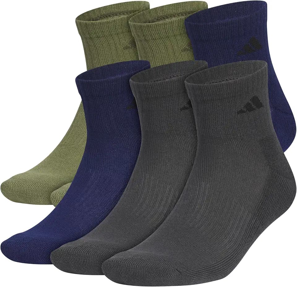 adidas Men's Athletic Cushioned Quarter Ankle Socks 6 Pairs