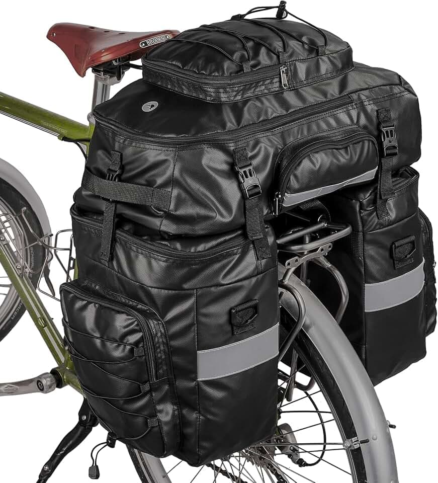 HUNTVP Bike Bag Bike Pannier Bag 3 in 1 Rack Saddle Bag Backpack Rear Seat Bag Shoulder Bag Laptop Pannier Cargo Rack Bicycle Bag with Rain Cover (Black)