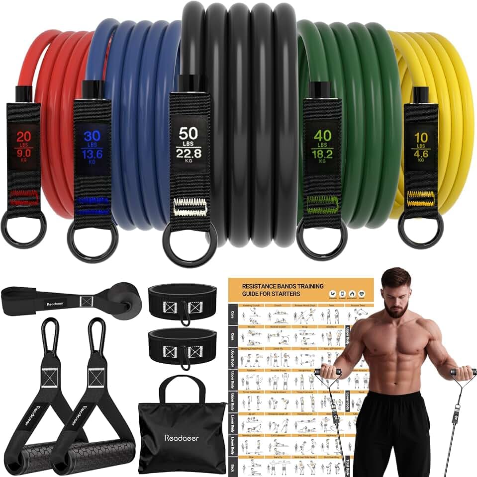 Widerstandsbänder Set, verstellbare Naturlatex Elastikbänder für Ganzkörper-Krafttraining, Yoga, Pilates und Heimfitness für Anfänger bis Profis