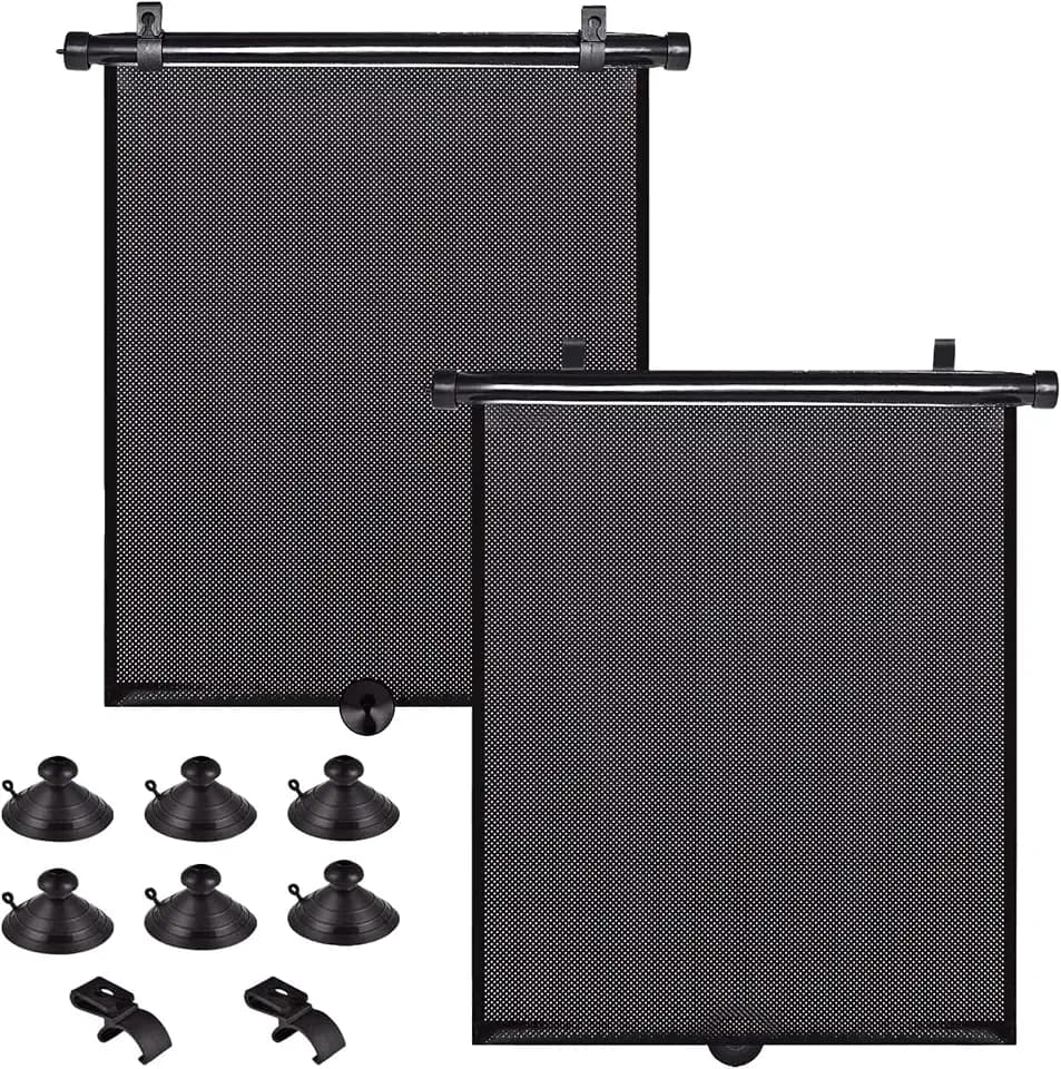 Car Side Window Shades, 2 Pack Retractable Roller Sun Shades, 18 x 20 in