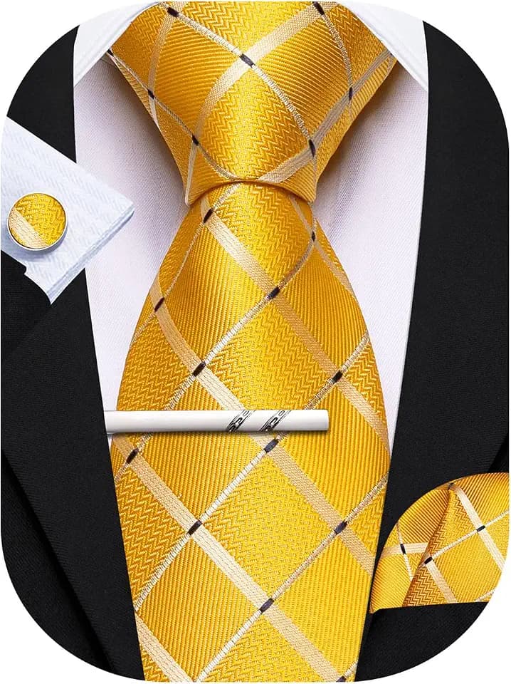 Barry.Wang Gestreifte Krawatte mit Krawattenklammer für Herren, Seidenkrawatte, Einstecktuch, Manschettenknöpfe, Set, formell, Business, Hochzeit, Party