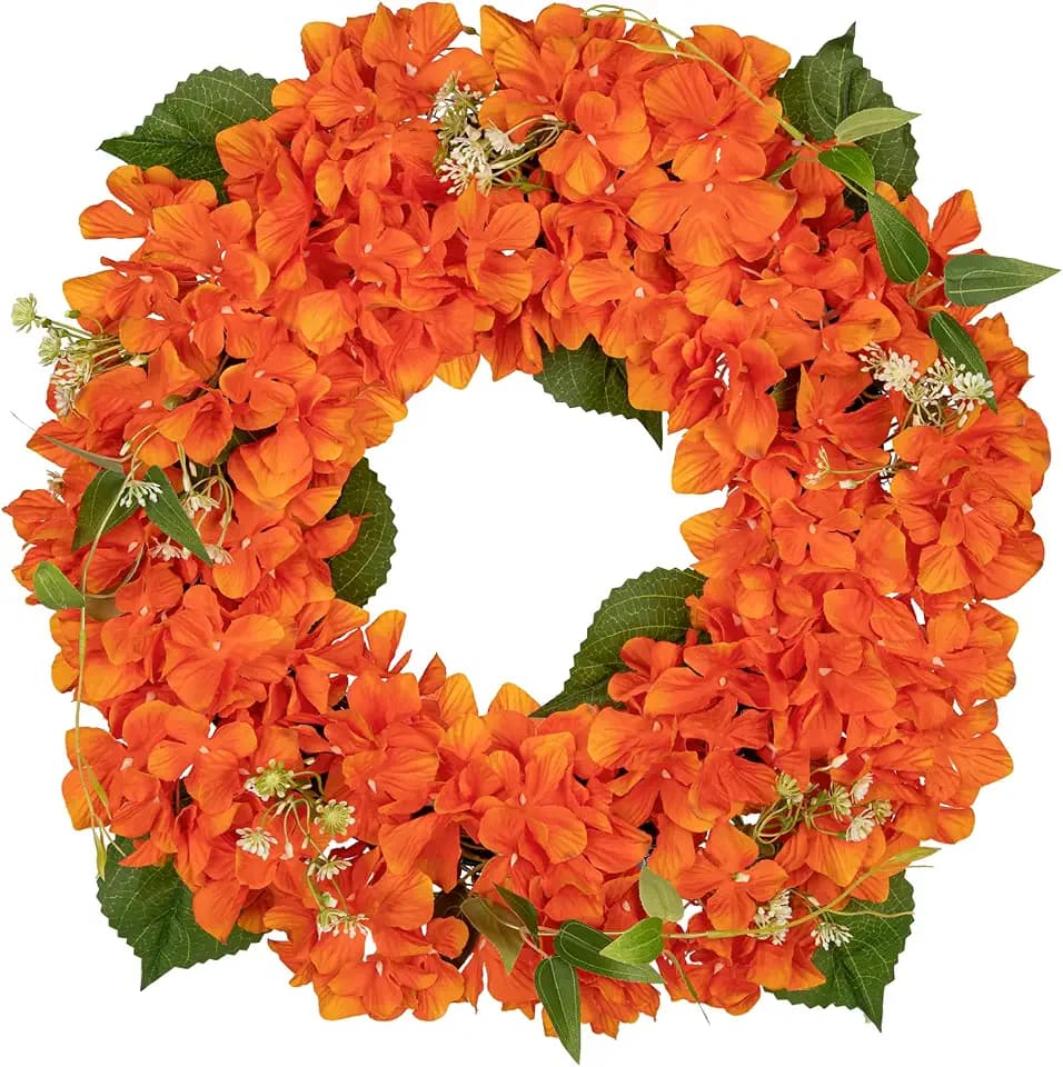 40cm Künstliche Hortensie Kranz Faux Blume Kranz, Faux Orange Hortensie Dekorativen Kranz für Haustür, Mantel, Wand, Bauernhof Dekor