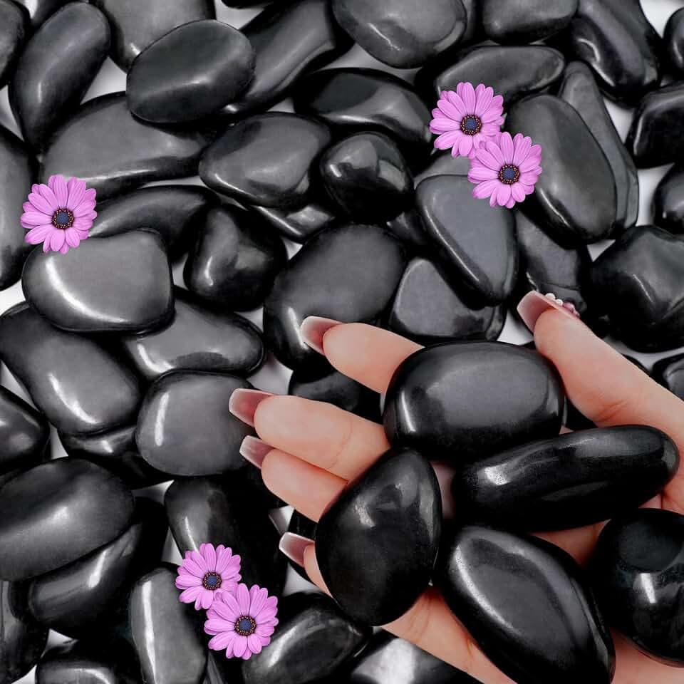 NUPICK 16lb Black River Rocks, 1-2 Inch Pebbles for Indoor Plants