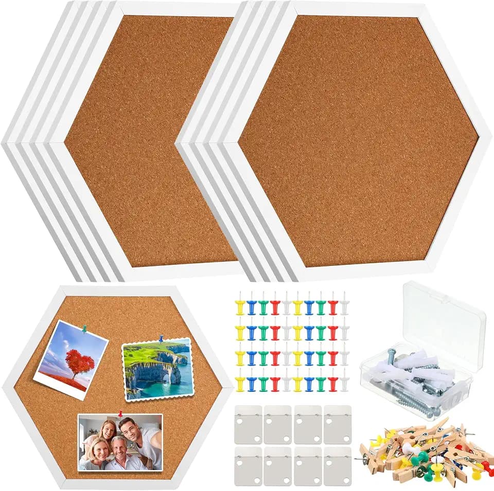 Treela 8 Pack White Hexagon Cork Board with Frame for Wall