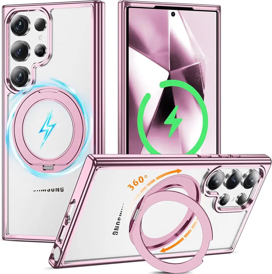 for Clear Samsung Galaxy S24 Ultra Case with Stand,Rose Gold
