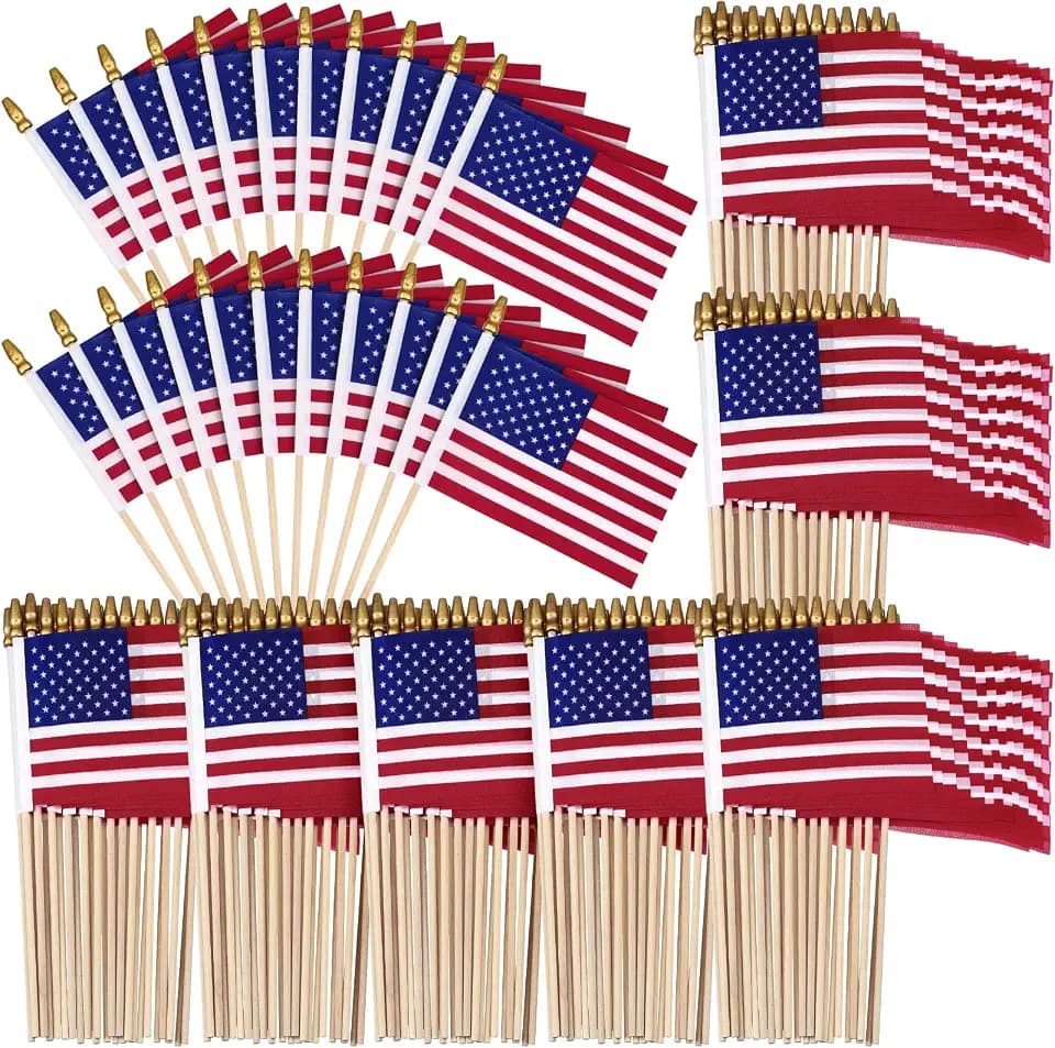 Shimeyao 200 Pieces Small American Flags on Stick, 5" x 8" USA Flag Bulk