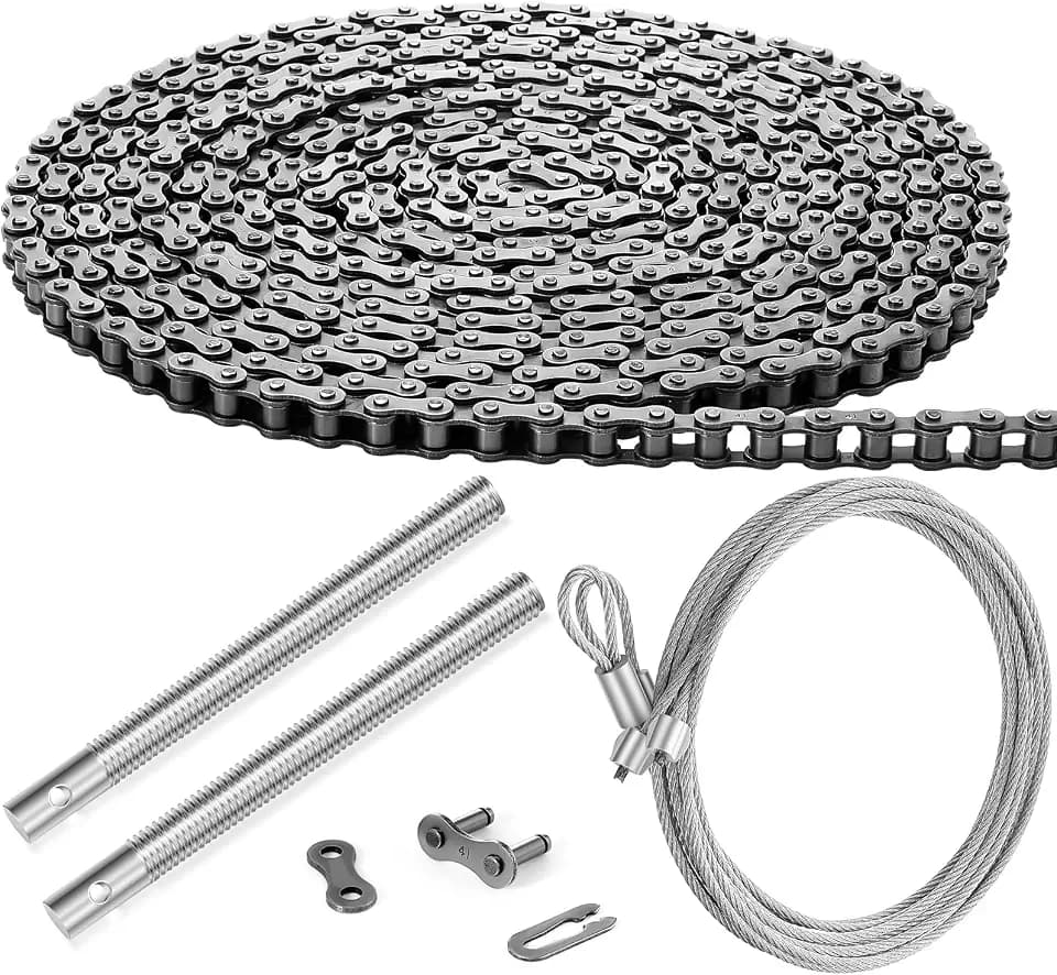 Tandefio #41 20 ft Roller Chain for Gate Opener with 2 Connecting Links 1 Cable Garage Door Opener Chain 2 Tie Rod Connection for Automatic Sliding Gate Extension Replacement Garage Hanger Door Karts