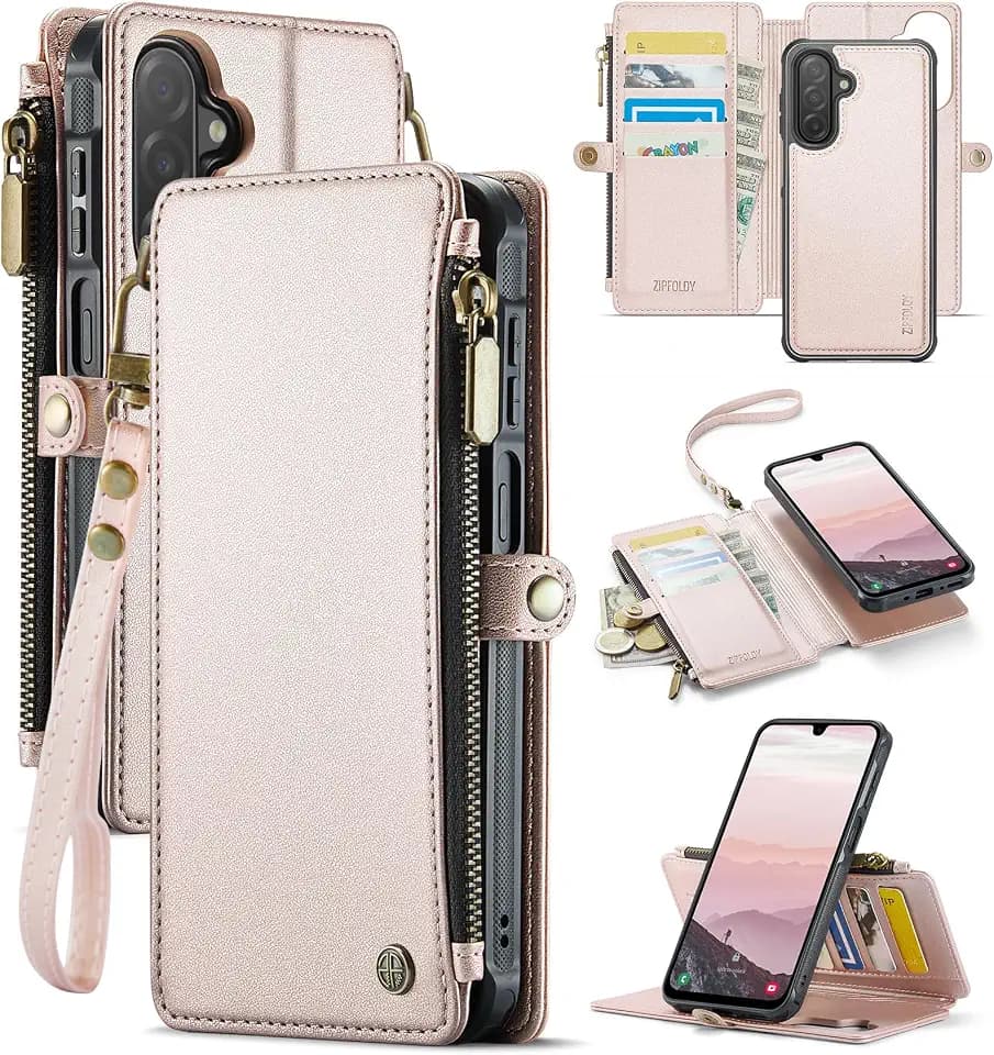 for Galaxy A17 5G Case Wallet Magnetic Detachable, Champagne Gold