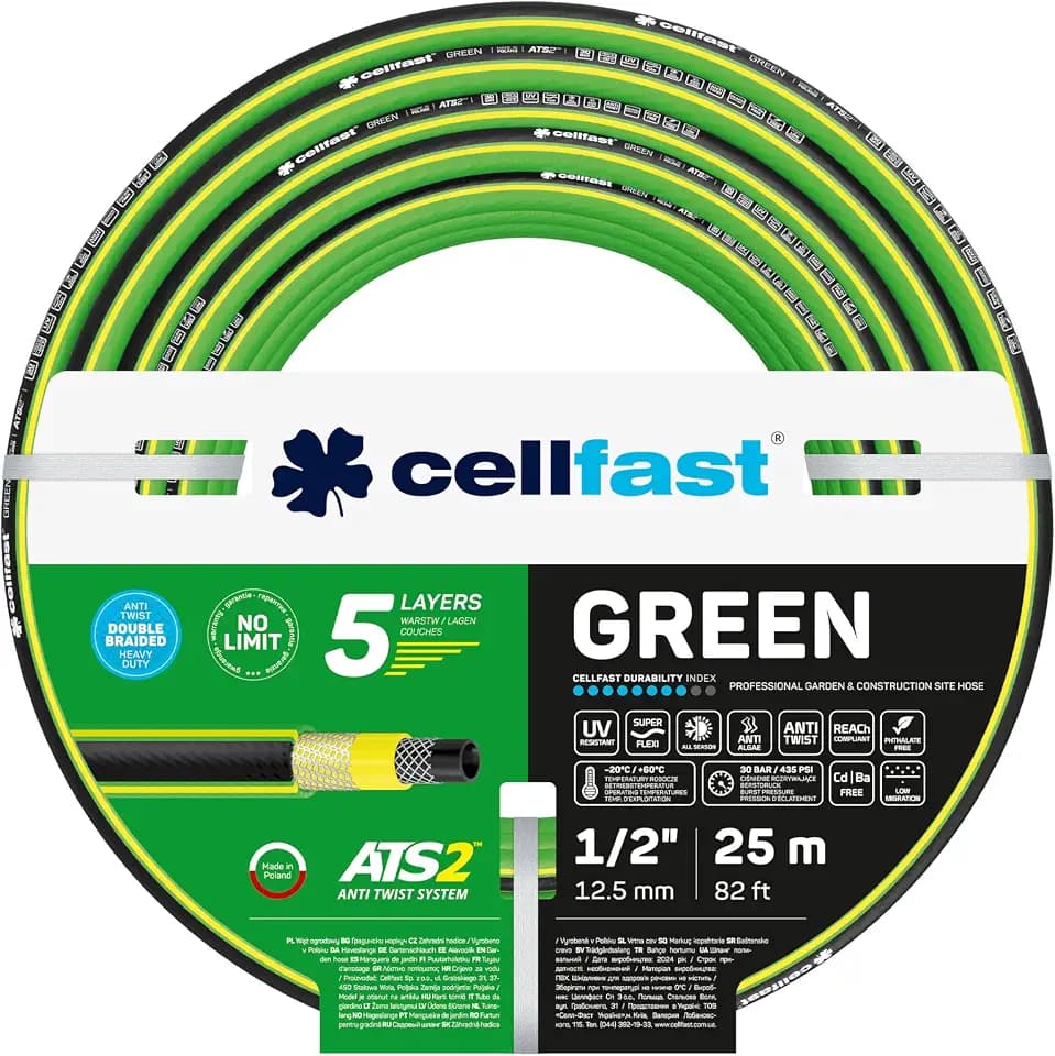 CELLFAST Green ATS2™ Gartenschlauch, 5-lagig, Doppelgeflecht, 1/2", 25 m