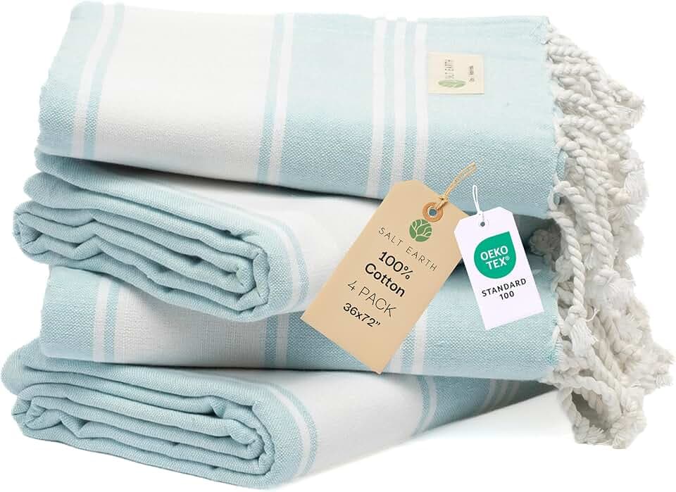 36"x72" Cotton Turkish Quick Dry Sand Free Beach Towel 4 Pack (Aqua)
