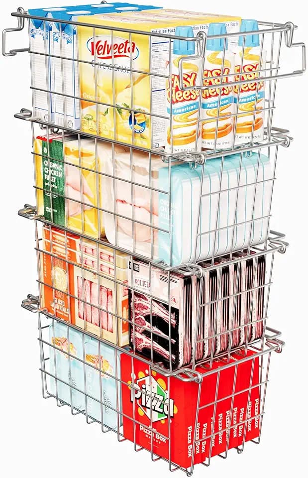 SUZLON 4Pack Stackable Chest Freezer Bins - Deep Freezer Organizer for 7 Cu.FT Frozen Food