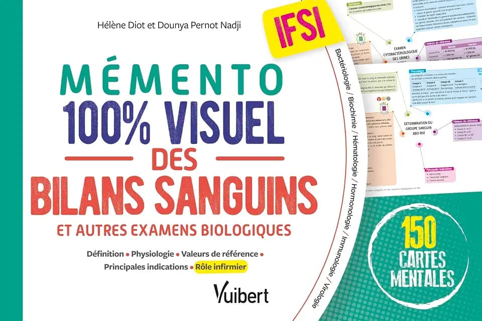 Mémento 100% visuel des bilans sanguins et autres examens biologiques IFSI: 150 fiches colorées pour mémoriser facilement tous les examens biologiques, utiles pour réviser et en stage