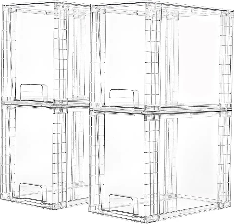 Vtopmart 4 Pack Clear Stackable Storage Drawers,9.7" High Plastic Organizers Bins for Skincare, Bathroom Supplies,Ideal for Cabinet,Undersink,Vanity,Kitchen,Pantry Organization