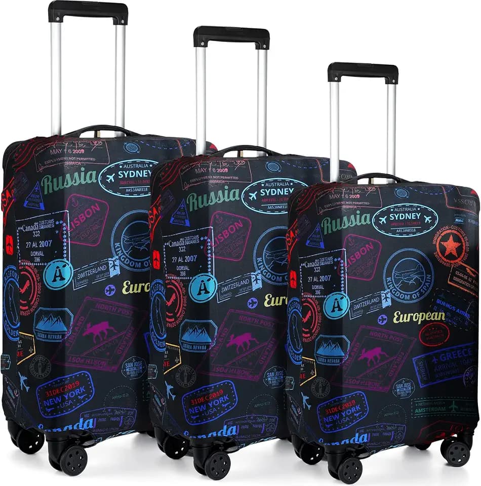 Sherr 3 Pieces Travel Luggage Cover, Medium/L/XL, Vintage Theme, Multicolor