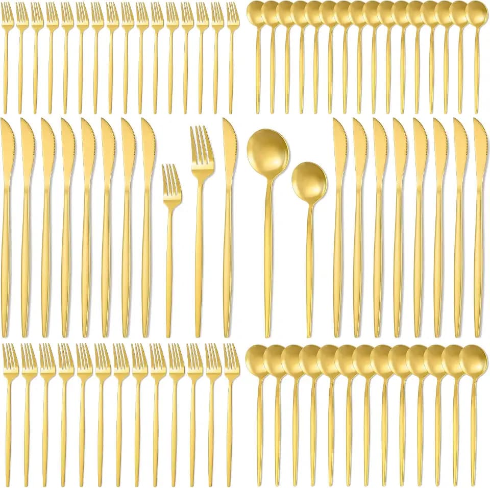 90 Pcs Gold Silverware Set for 18,18/8 Stainless Steel, 5-Piece Set