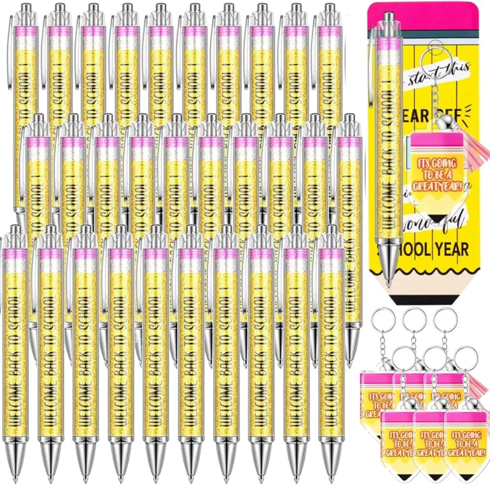 Tenceur 30 Set Back to School Students Gift, Pencil Themed Pens Keychains