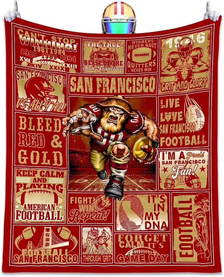 Football Blanket Gifts for Men 50" X 60", City Football Lovers Fan Gifts Merch Gear Suff Sports Fan Throw Blankets for Sofa Bed Bedroom Living Room Red
