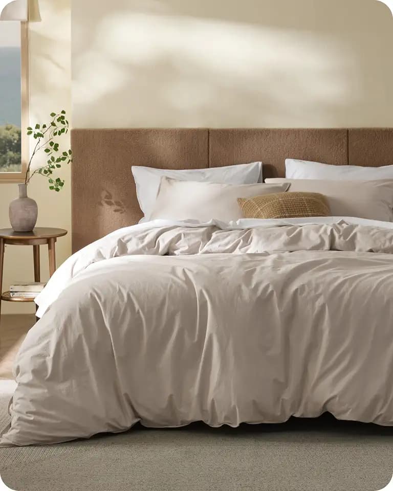 Bedsure PureWoven 100% Cotton Slub Weave Duvet Cover Set, Queen Set, 3-PC