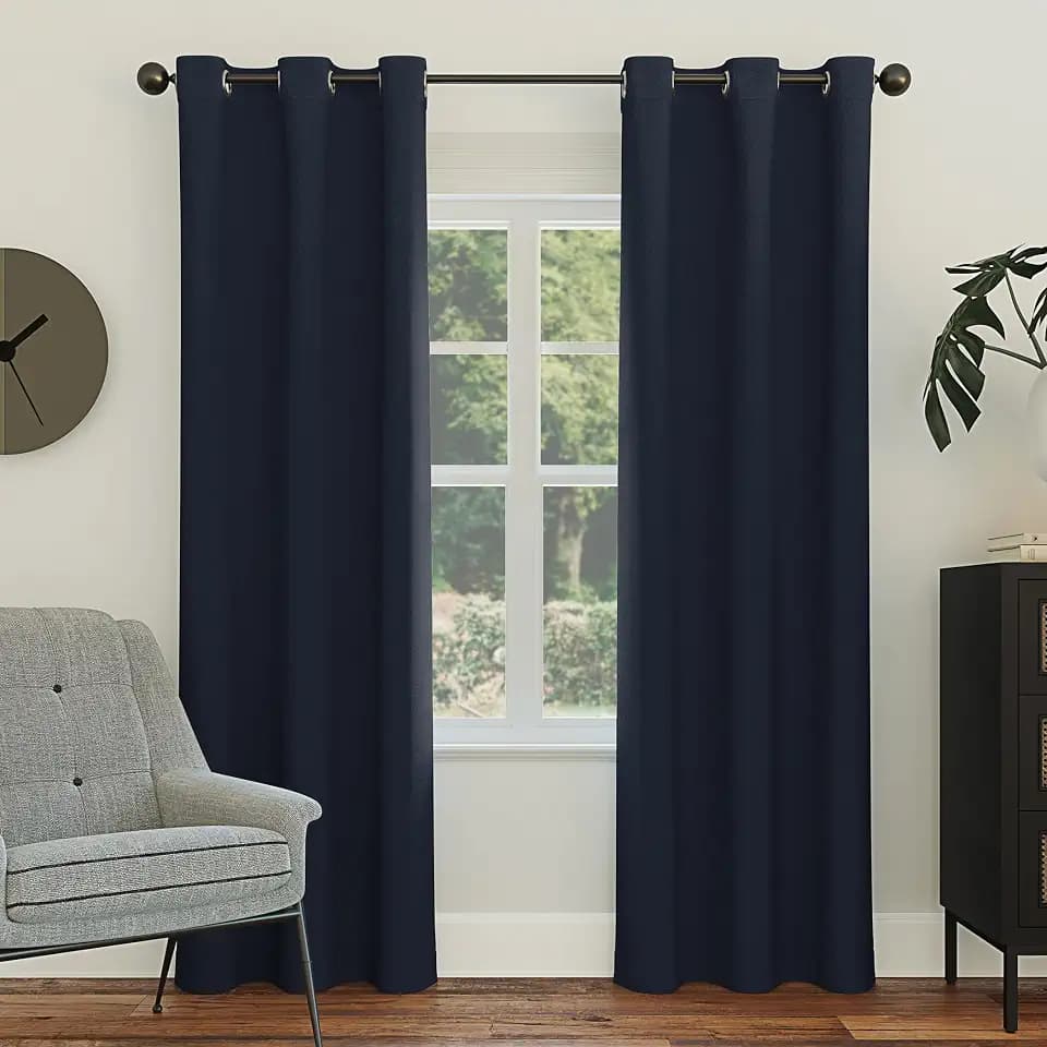 Sun Zero Easton Energy Saving Blackout Grommet Curtain Panel, 40" x 63", Navy Blue