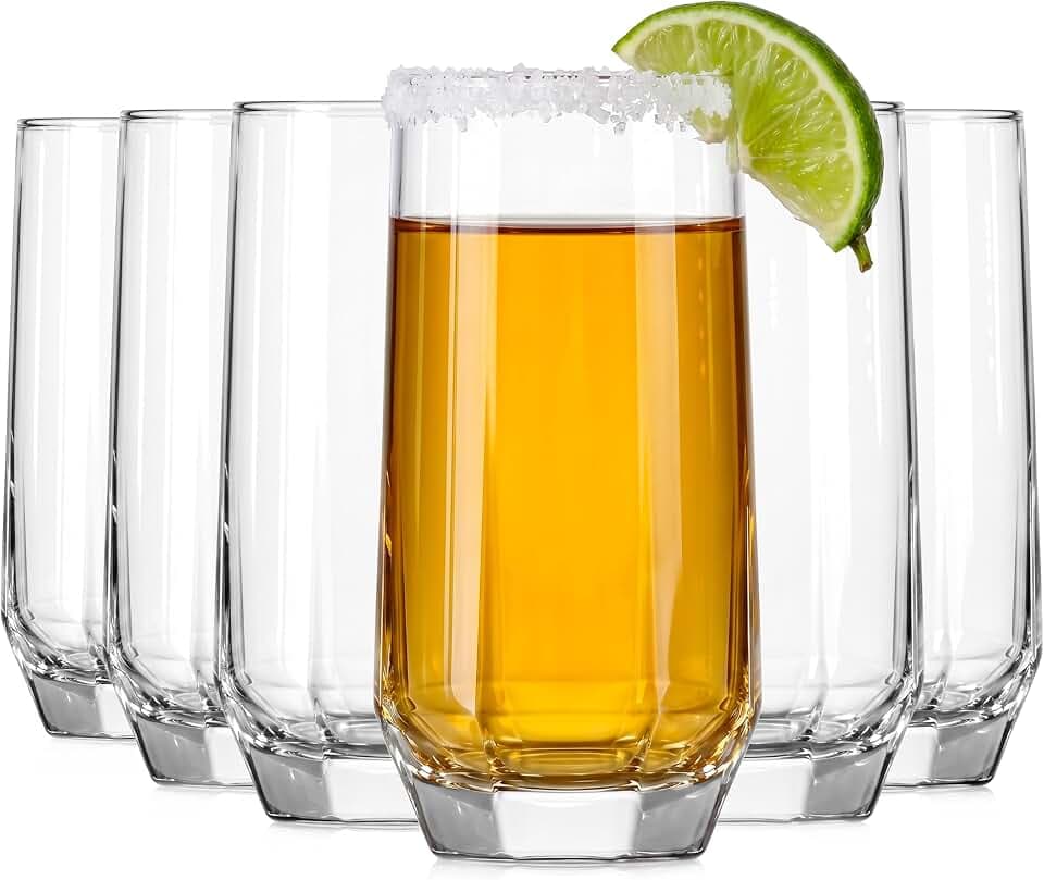 Glasmark KROSNO 1992 Trinkgläser 6er Set 340ml - Hohe Gläser mit facettiertem Boden für Drinks und Säfte - Spülmaschinenfest - für Küche und Gastronomie