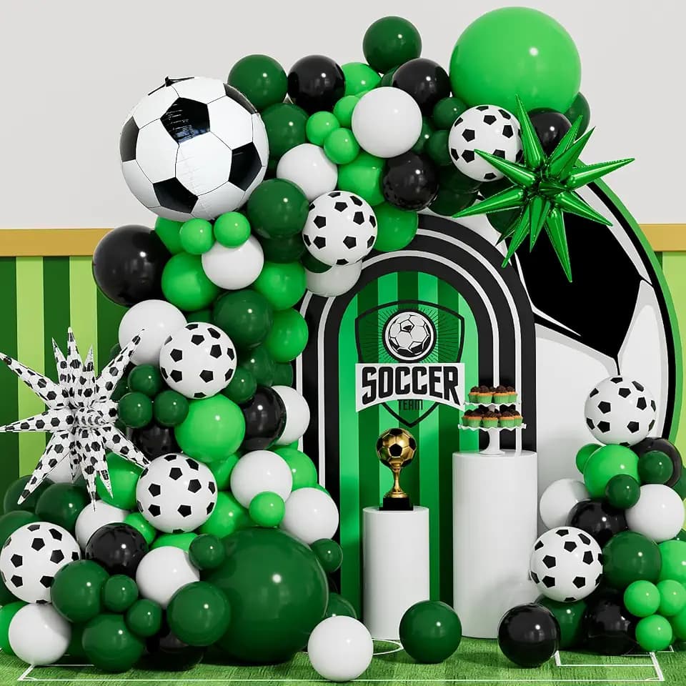 Soccer Balloon Garland Arch Kit, 115Pcs Green White Black Balloons