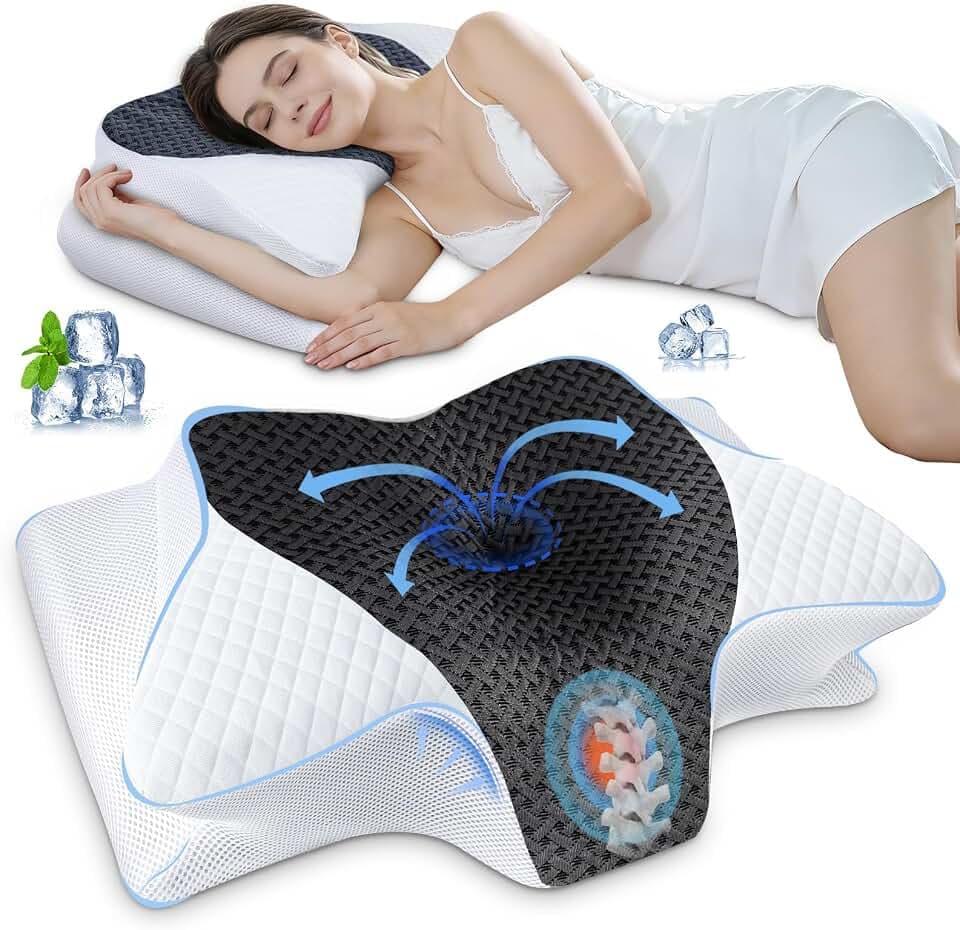 SAHEYER Ergonomisches Memory‑Schaum‑Kopfkissen, 60 x 35,5 x 13/10 cm, Grau