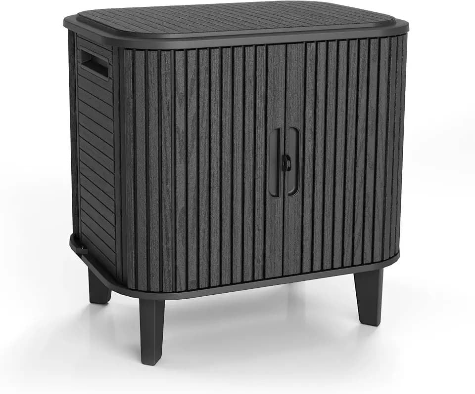 Keter Velo 30 Gallon Outdoor Storage Cabinet, Weather-Resistant Resin Deck Box with Steel Reinforcement, Lockable, Wood-Look Finish, Graphite