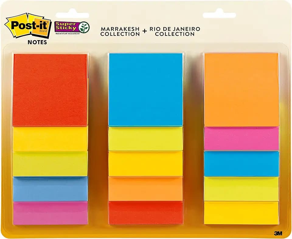 Post-it Super Sticky Notes, 3x3 in, 15 Pads, 2X The Sticking Power, Summer Joy Collection, Assorted Colors (654-15SSJOY)