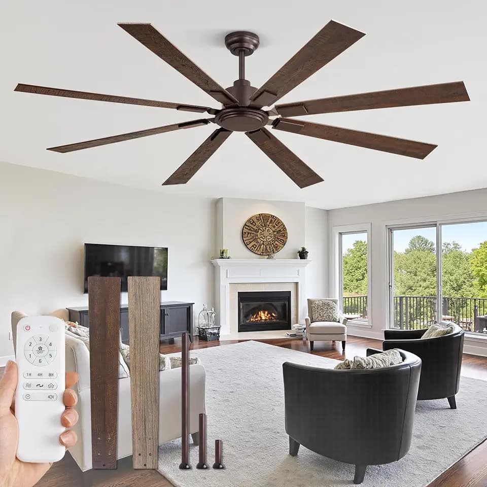 ZMISHIBO 72 Inch Ceiling Fan No Light with Remote Control, 8 Blades