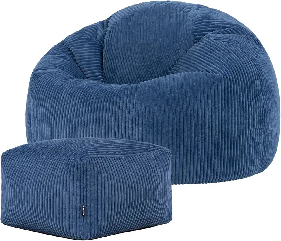 Icon Kingston Sitzsack Cord und Hocker mit Füllung, Blau