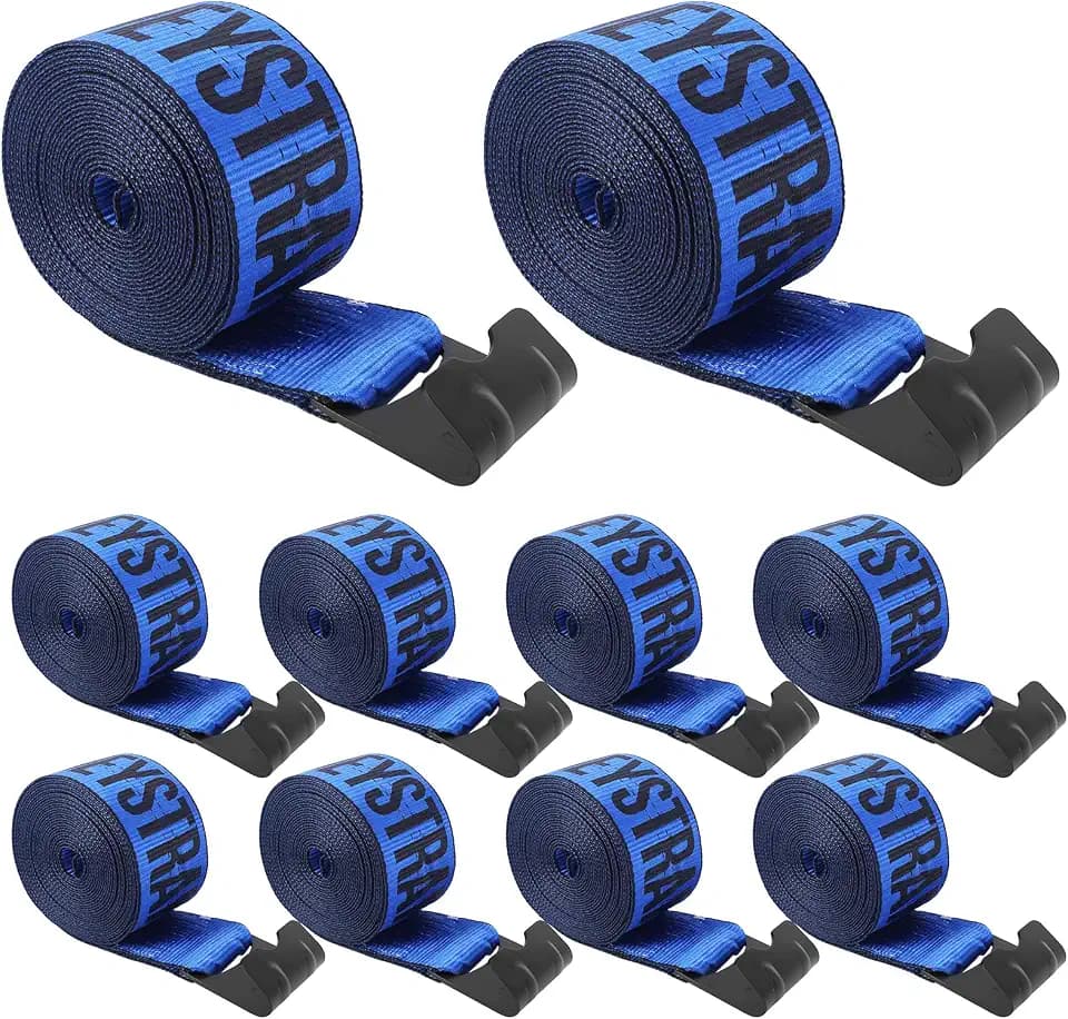 4 Inch Flat Hook Truck Straps Heavy Duty 30 FT - 6000LB Working Load Winch Strap & Tree Saver, 18000LB Break Strength Tie Downs for Flatbed Trailers and Off-Road Recovery (10 Pcs)