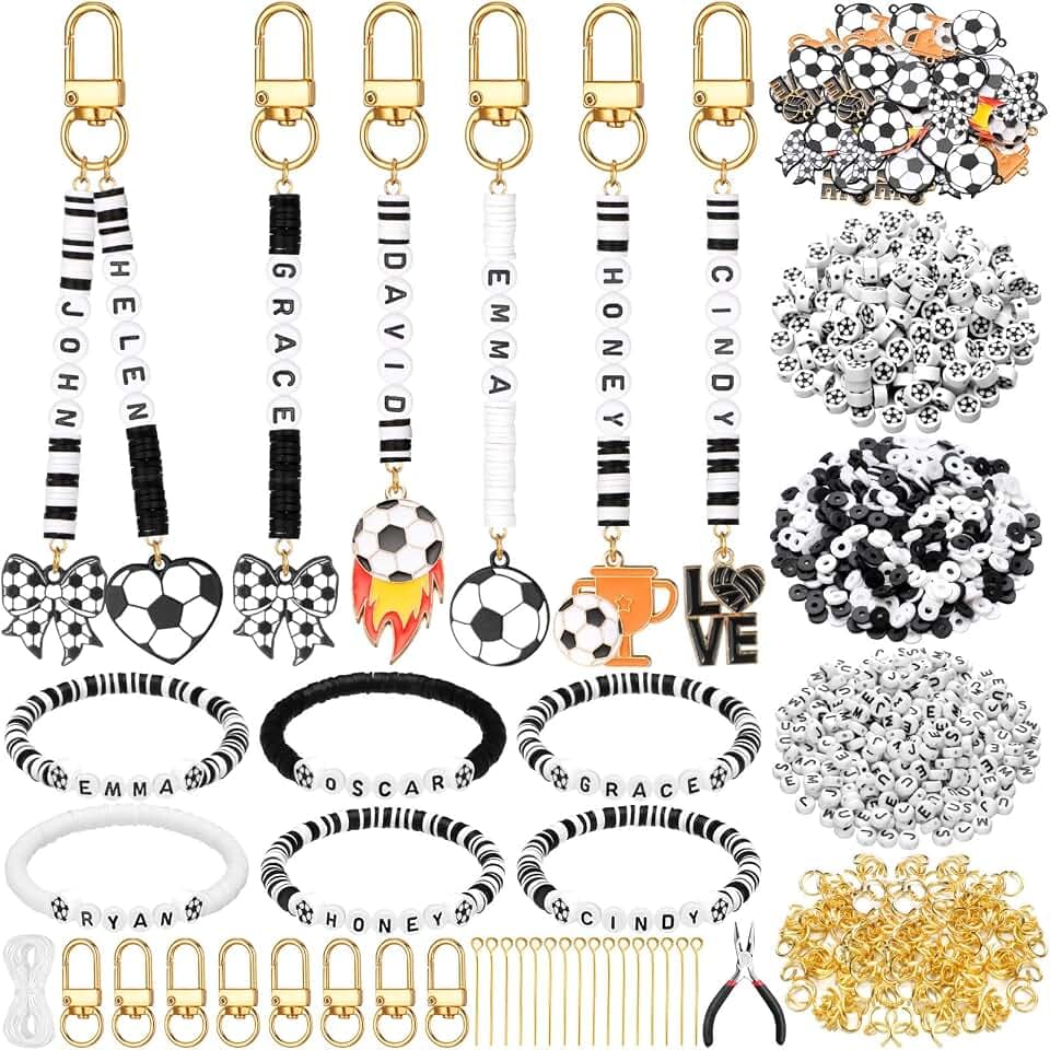 Hinly 3718 Pcs Soccer Bead Keychain Bracelet Making Kit DIY Name Bead Craft
