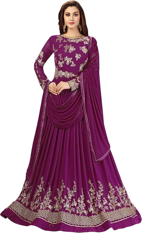 TRENDMALLS Damen Georgette Stickerei Anarkali Anzug Set Stitched