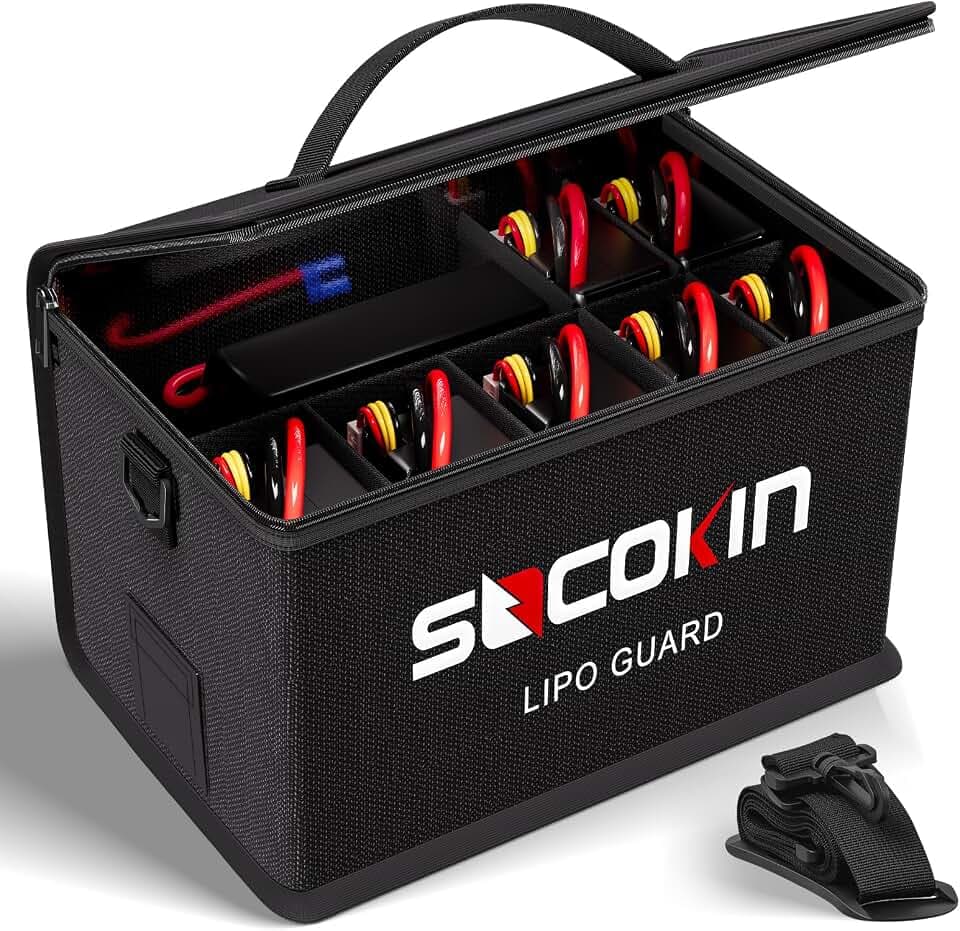 Lipo Battery Safe Bag Large Capacity Adjustable Lipo Bag Large Lipo Case Fireproof Explosionproof Bags for lipo batteries Storage(10.6 * 6.7 * 6.7 in)