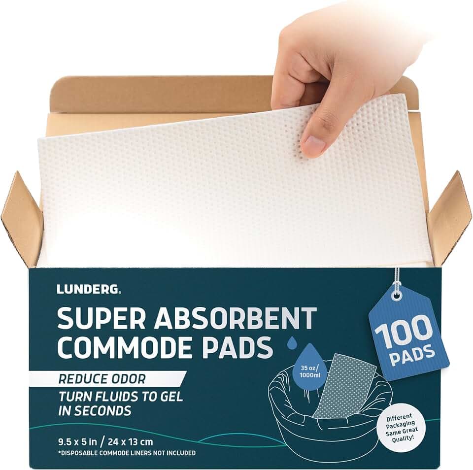 Lunderg Super Absorbent Commode Pads - Medical Grade Value Pack 100 Count