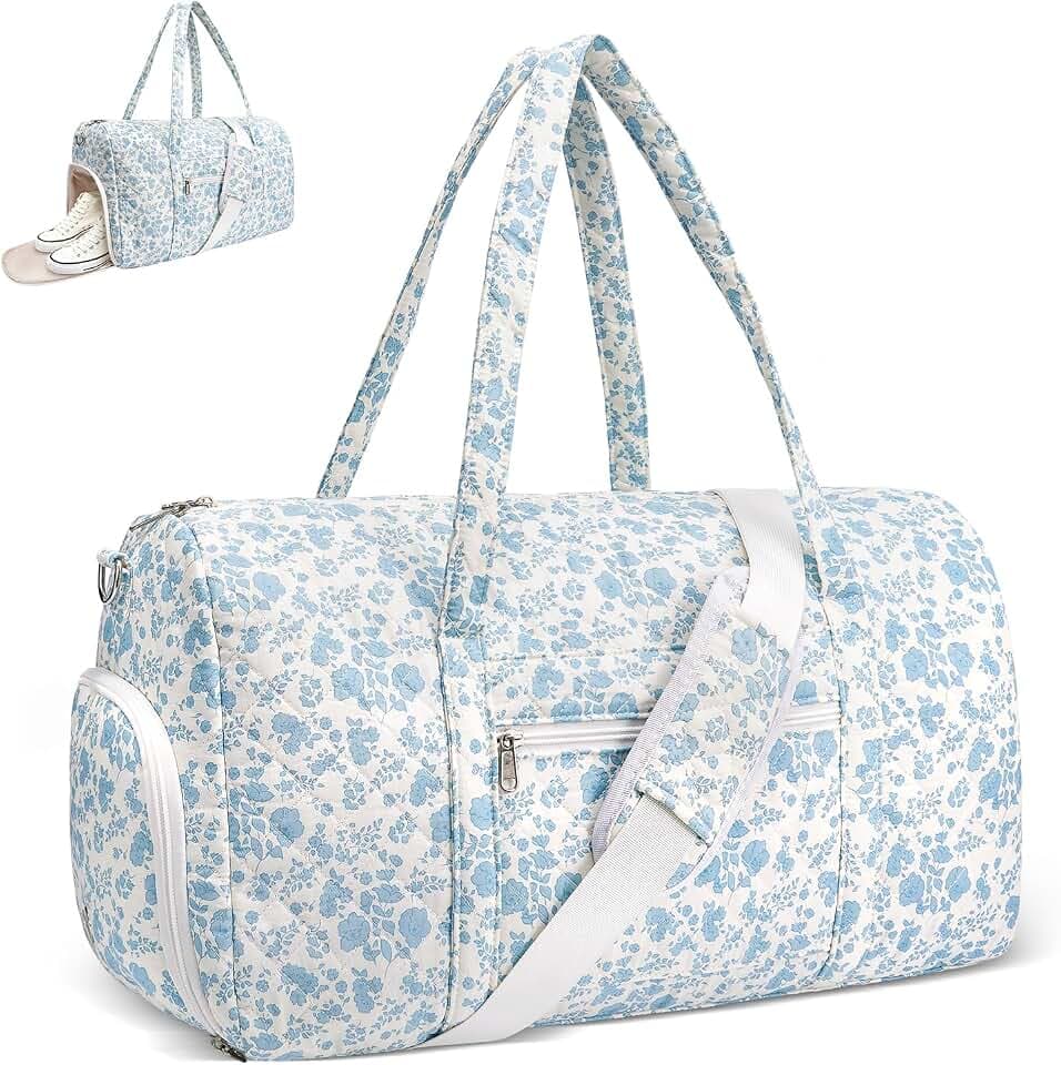 Gym Bag for Women, Cute Duffle Bag, Quilted Duffle Bag for Travel, Floral Duffle Bags, Weekend Bag with Zipper Pocket Dance Bag Organizer