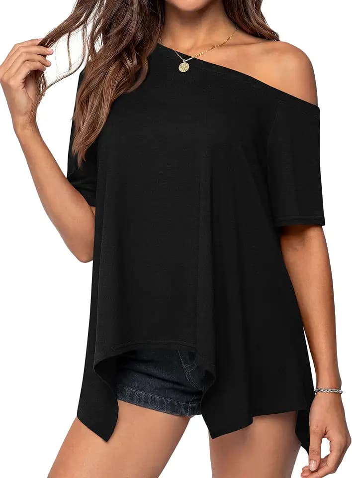 PRETTYGARDEN Off Shoulder Tops for Women Oversized Tshirts