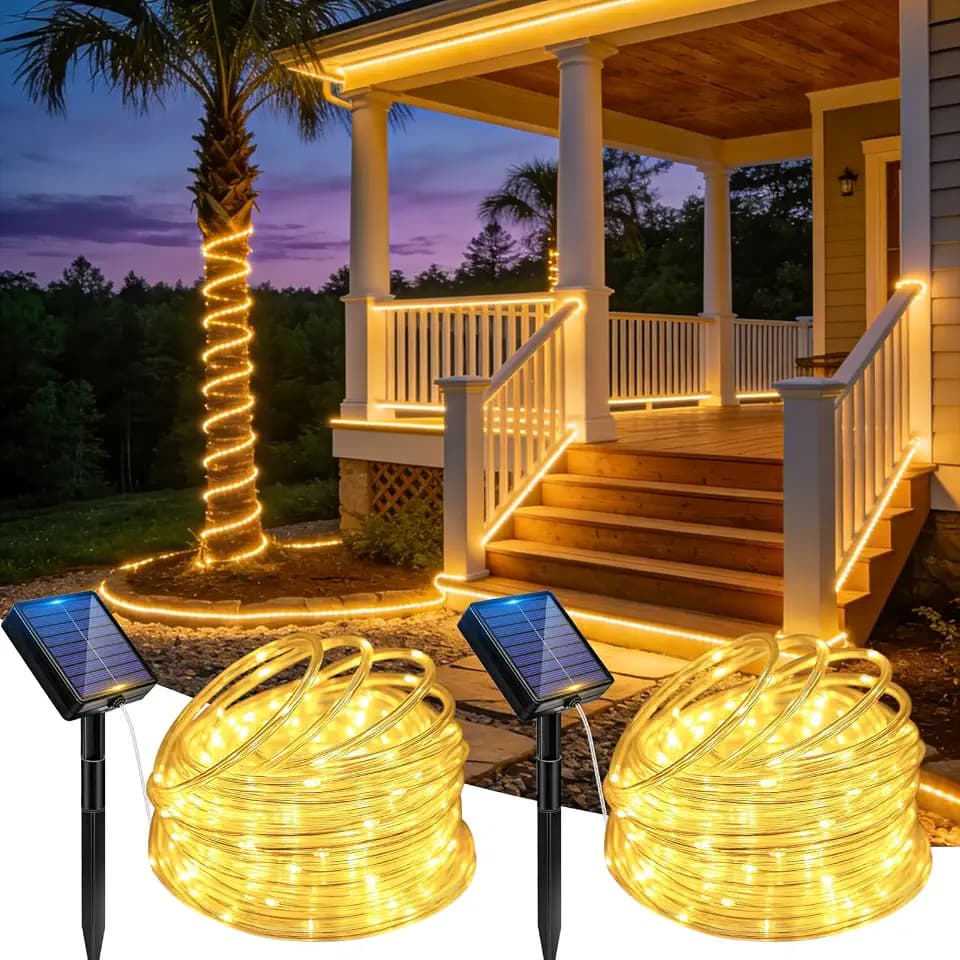 Total 52FT 120LED Solar Rope Lights Outdoor Waterproof, Warm White