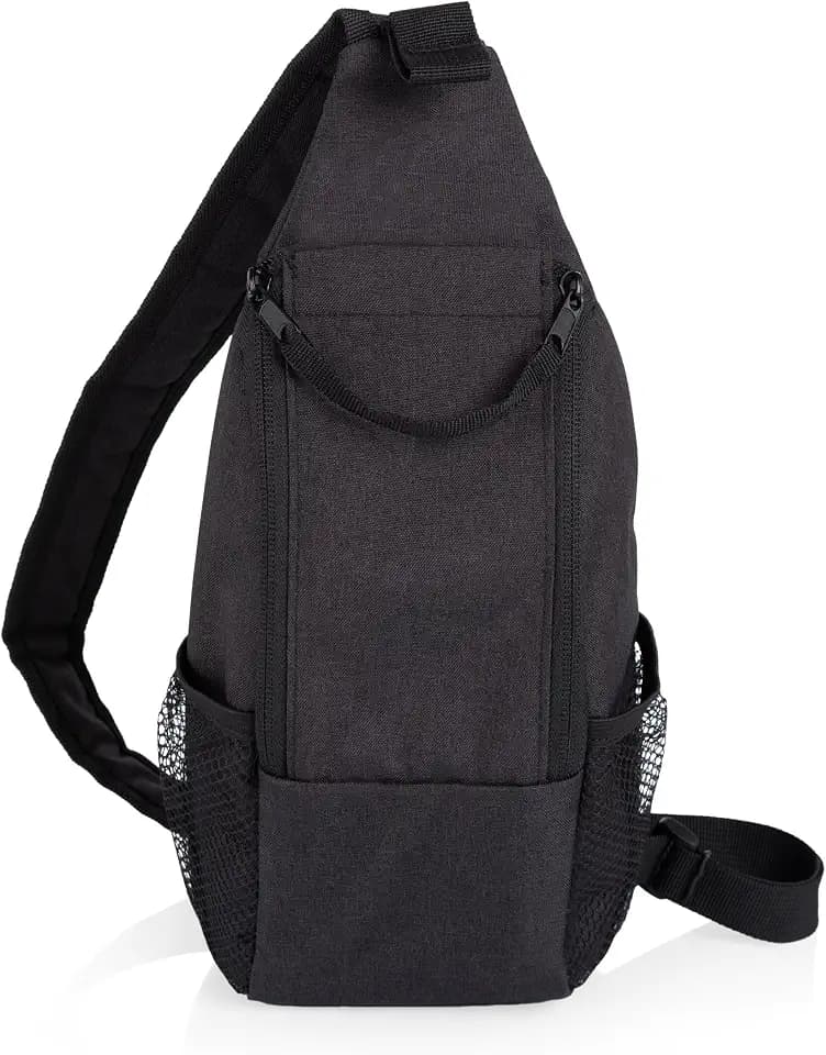 PICNIC TIME Strider Crossbody Cooler Sling Bag, Insulated 3 Can Capacity Tactical Shoulder Pack for Men & Women, Water Resistant Hiking & Black Travel Chest Bag & Small Outdoor Daypack