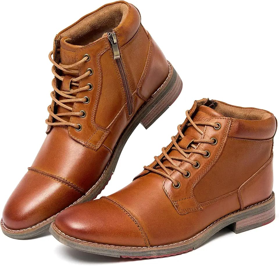 Arkbird Mens Dress Boots Genuine Leather Cap Toe Ankle Boot with Side Zipper for Casual Business Formal Wear