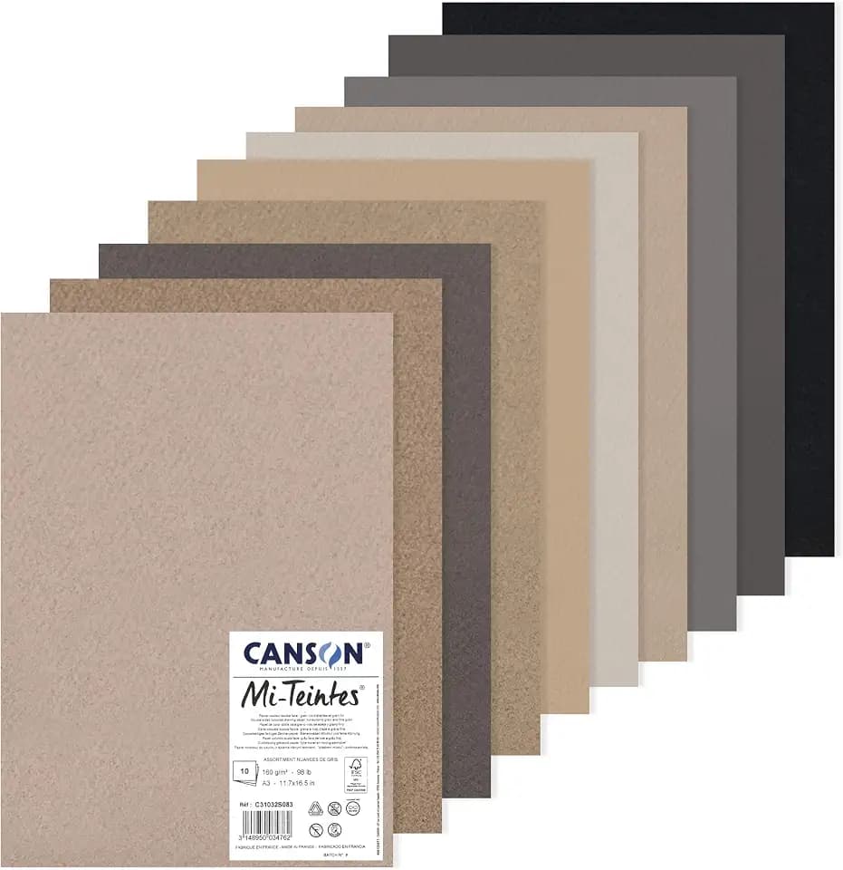 CANSON MI-TEINTES A3 160G Grautöne, Packung 10 Blatt